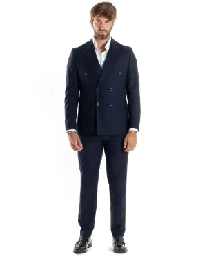 Abito Uomo Doppiopetto Vestito Completo Giacca Pantaloni Elegante Sartoriale Casual Tinta Unita Blu GIOSAL-AE1064A