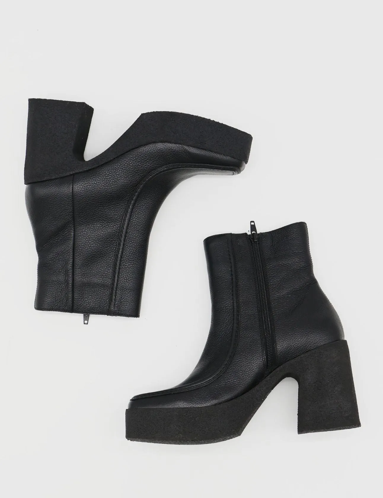 Agathe platform ankle boots in black leather women shoes