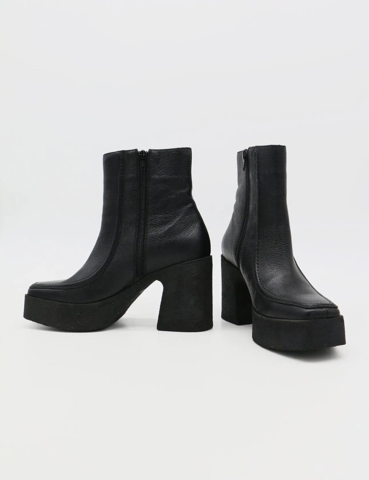 Agathe platform ankle boots in black leather women shoes