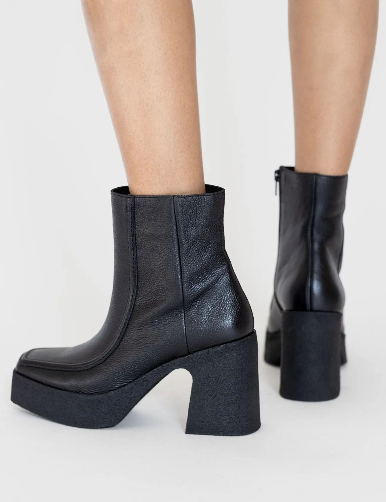 Agathe platform ankle boots in black leather women shoes