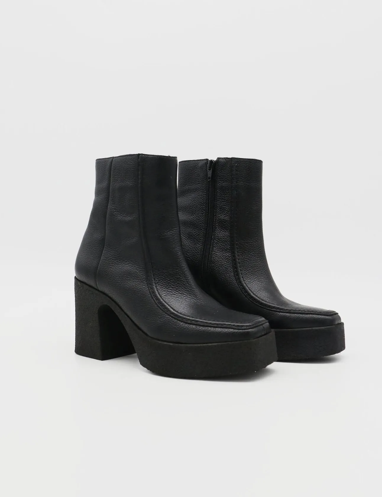 Agathe platform ankle boots in black leather women shoes