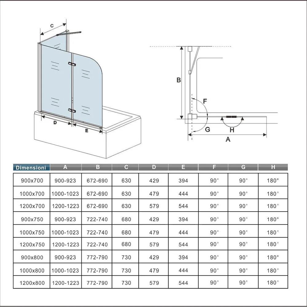 Aica Sopravasca Parete Vasca Angolare 2 Ante Mobili Alta 140cm Vetro 6mm Temperato Trasparente Anticalcare Telaio In Alluminio Cromato Lucido