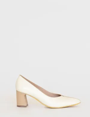 Antoinette block heel pumps in off white/tan leather womens shoes