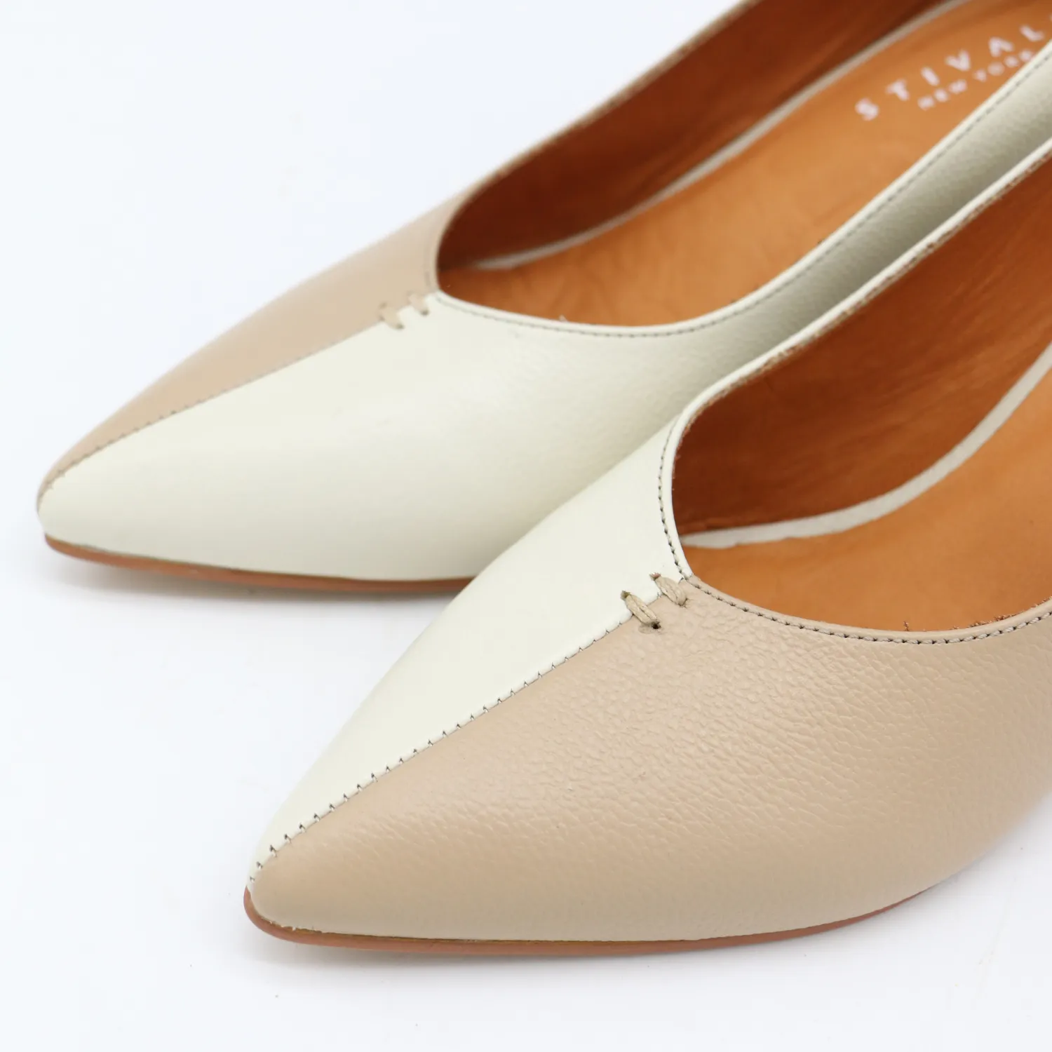 Antoinette block heel pumps in off white/tan leather womens shoes