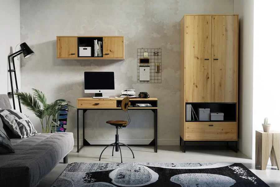 Autar - Scrivania moderna con cassetto e vano in legno e metallo cm 120x60x80h - vari colori