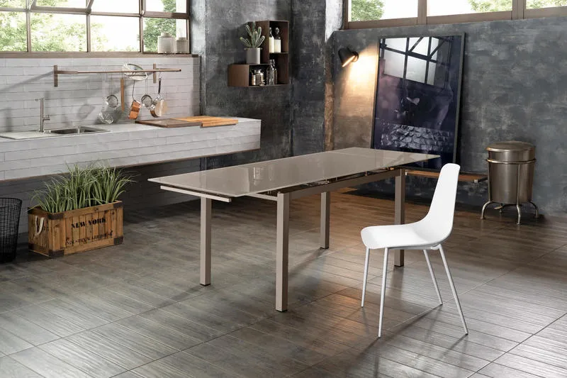 Baud - Tavolo da pranzo allungabile con piano in vetro cappuccino cm 75x110/170x75h