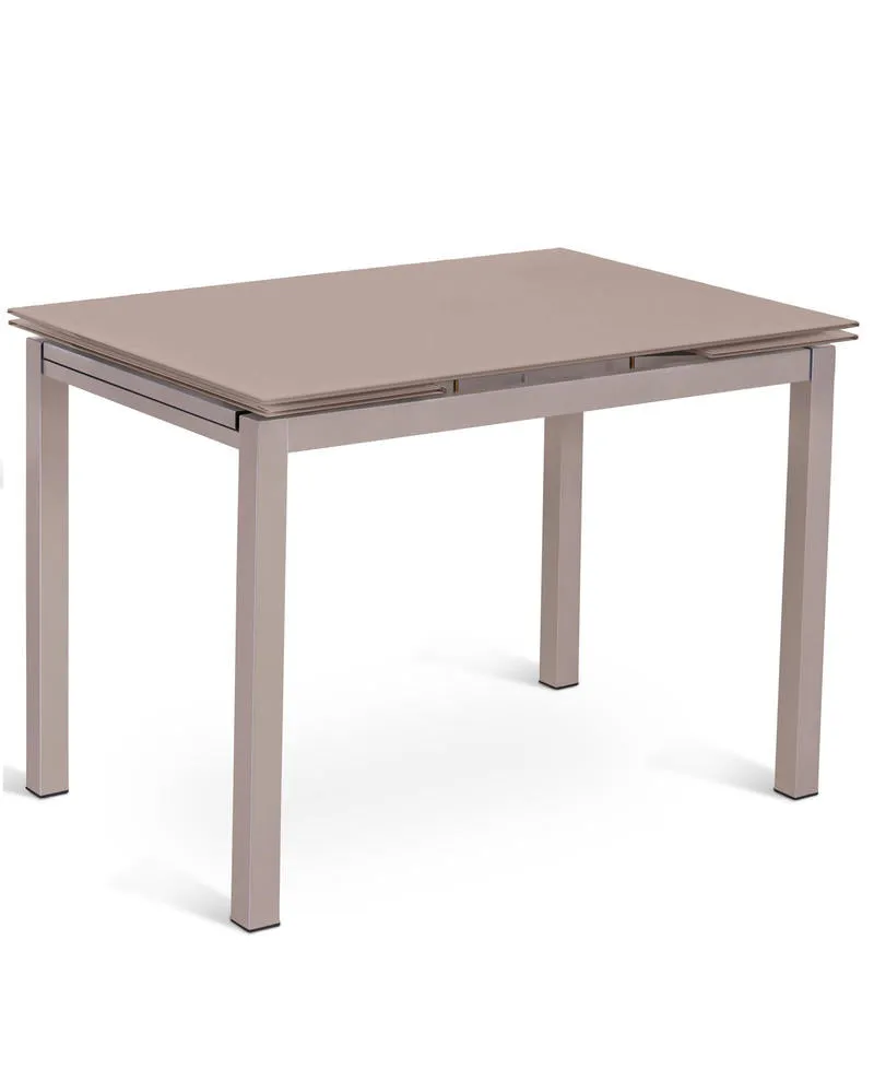 Baud - Tavolo da pranzo allungabile con piano in vetro cappuccino cm 75x110/170x75h