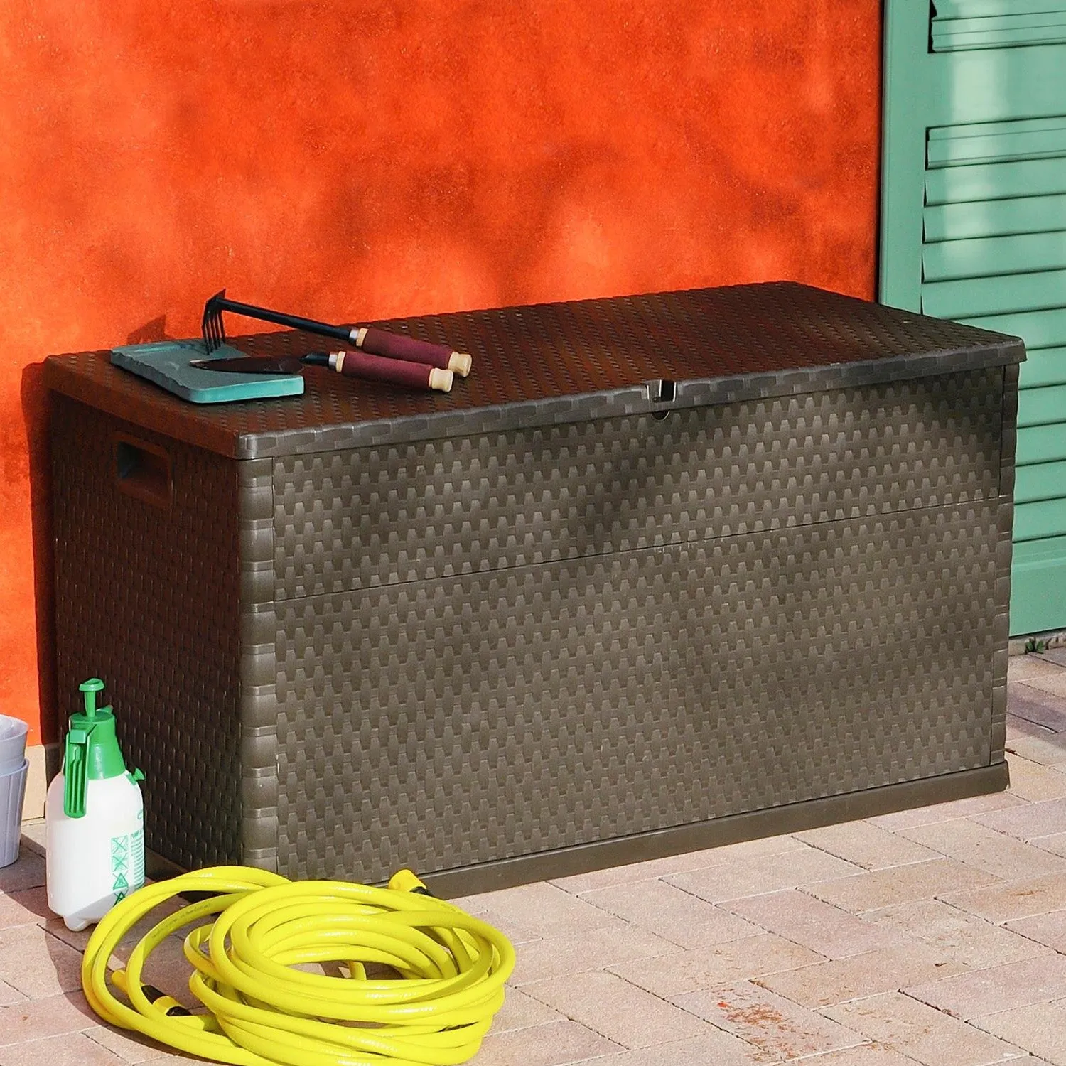 Baule Rattan Portaoggetti da Esterno 420L