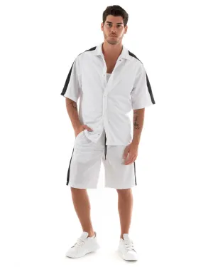 Completo Set Coordinato Uomo Viscosa Camicia Con Colletto Bermuda Outfit Bianco GIOSAL-OU2367A