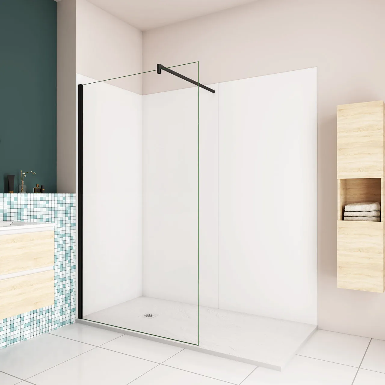 H.210cm Pannello Doccia ad Angolo Realizzato in Alluminio da 3mm con Profili Finitura Bianco Opaco per Rivestimento Parete Bagno