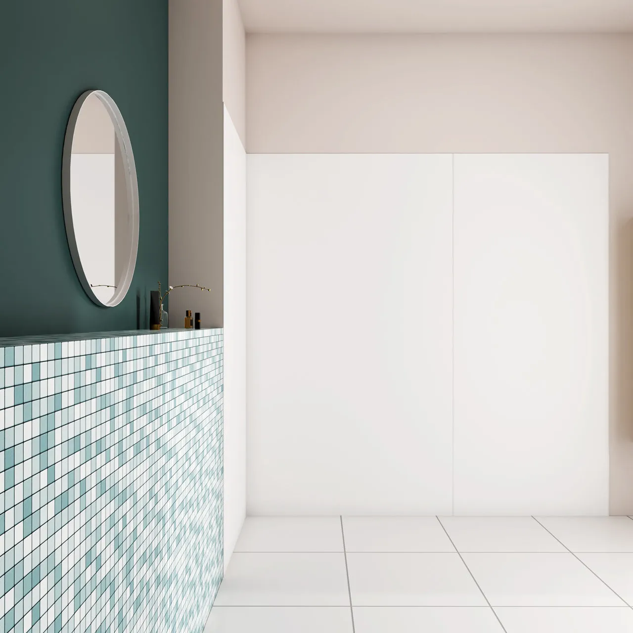 H.210cm Pannello Doccia ad Angolo Realizzato in Alluminio da 3mm con Profili Finitura Bianco Opaco per Rivestimento Parete Bagno