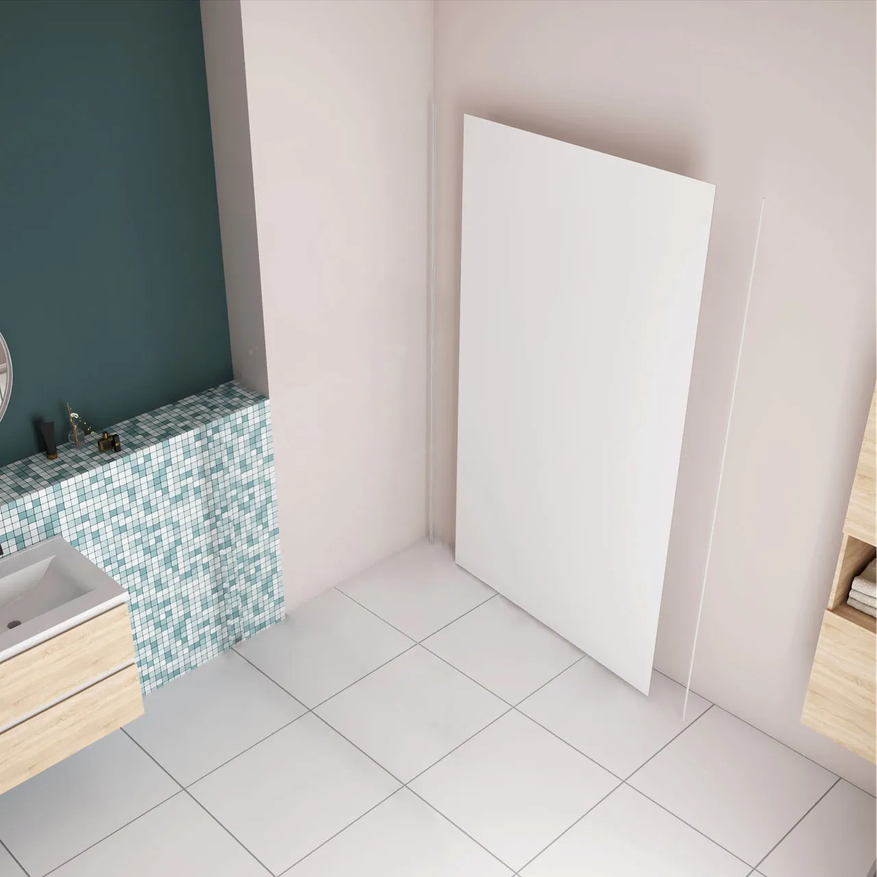 Pannello Doccia Realizzato in Alluminio Spessore 3mm con Profili Finitura Bianco Opaco per Rivestimento Parete Bagno