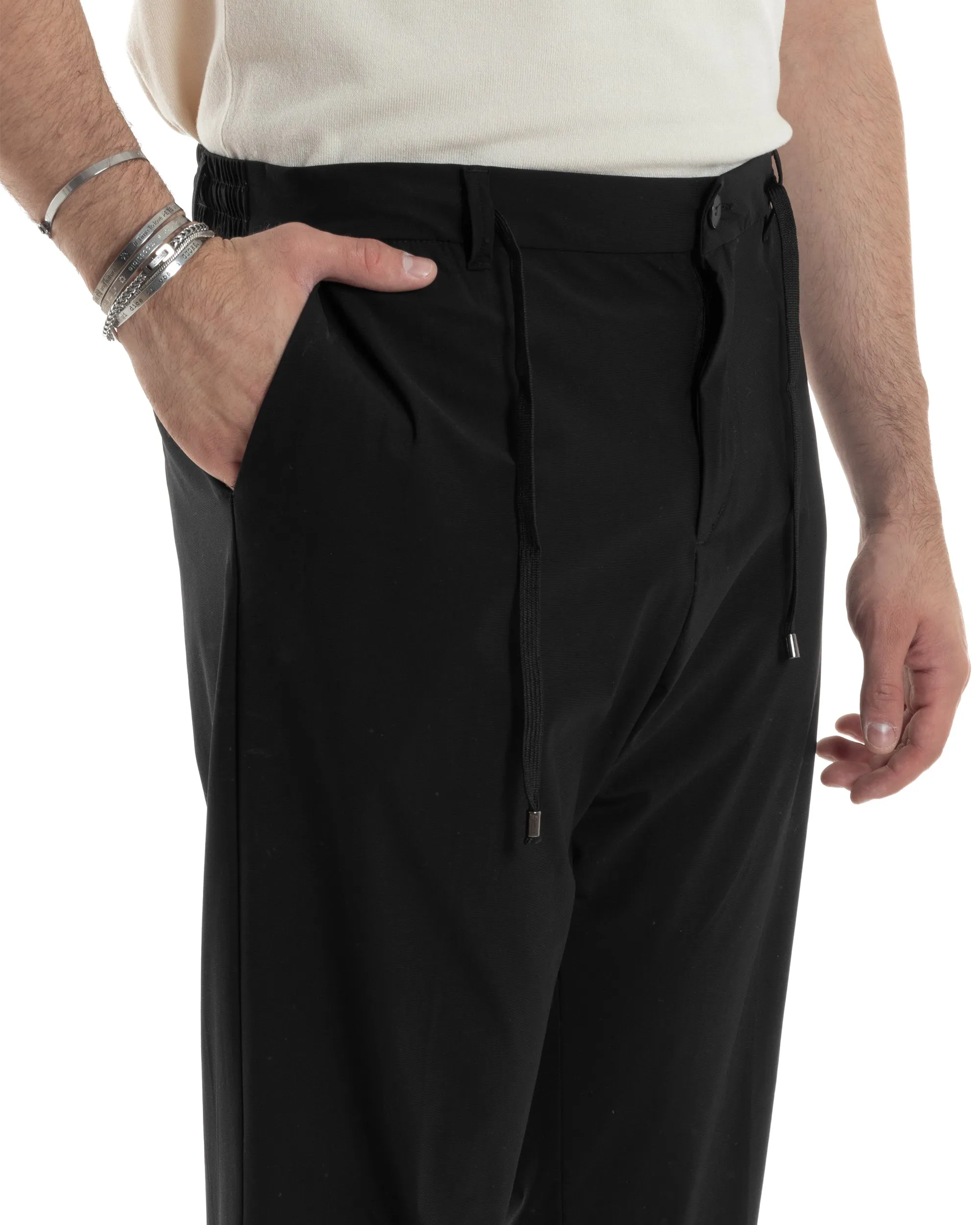 Pantaloni Uomo Tasca America Classico Tessuto Tecnico No Stiro Antipioggia Casual Nero GIOSAL-P6101A