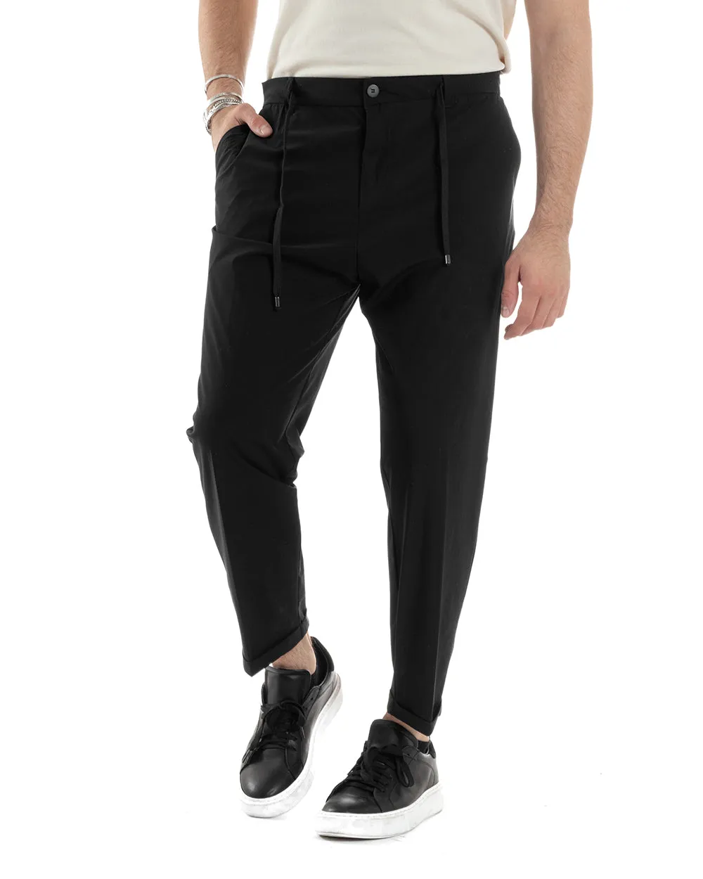 Pantaloni Uomo Tasca America Classico Tessuto Tecnico No Stiro Antipioggia Casual Nero GIOSAL-P6101A