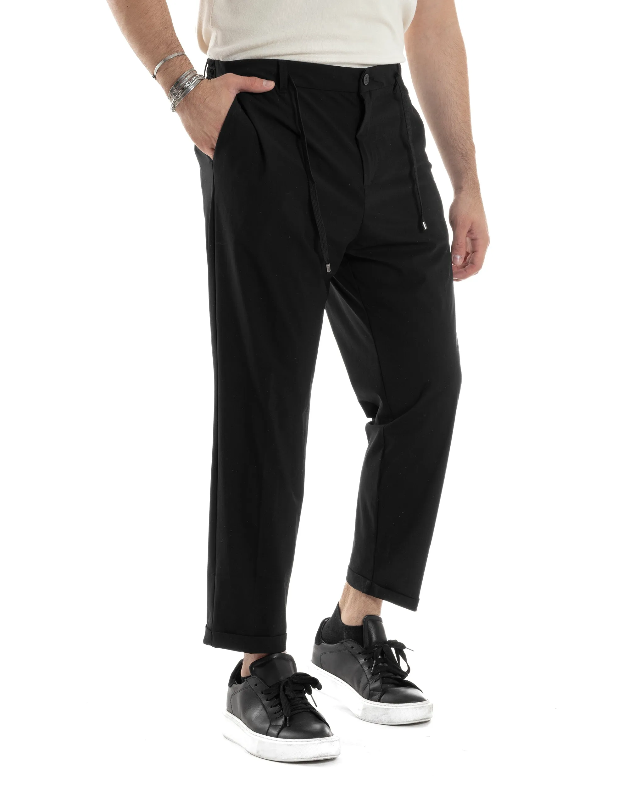 Pantaloni Uomo Tasca America Classico Tessuto Tecnico No Stiro Antipioggia Casual Nero GIOSAL-P6101A