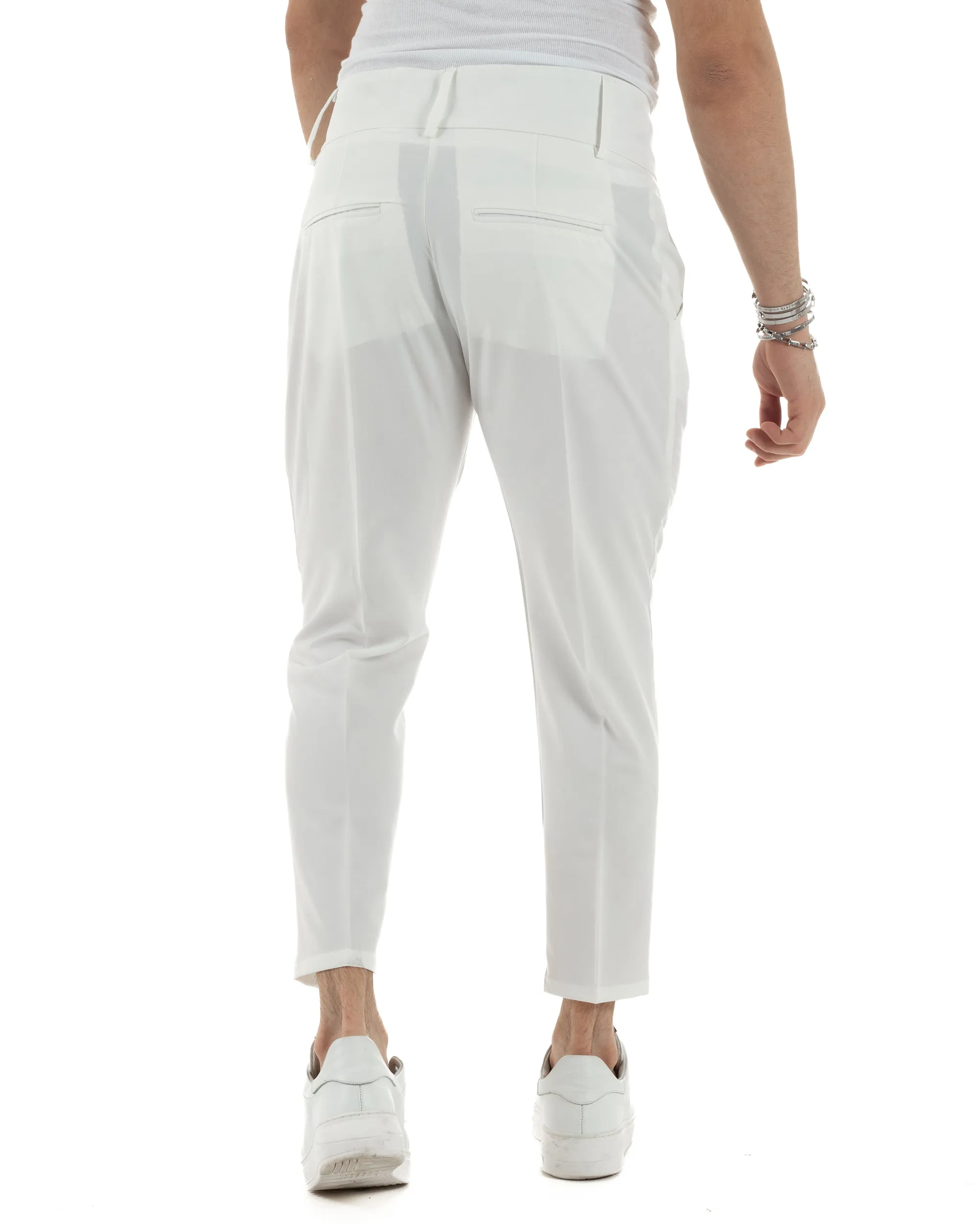 Pantaloni Uomo Viscosa Tasca America Vita Alta Classico Pinces Abbottonatura Allungata Casual Bianco GIOSAL-P6047A